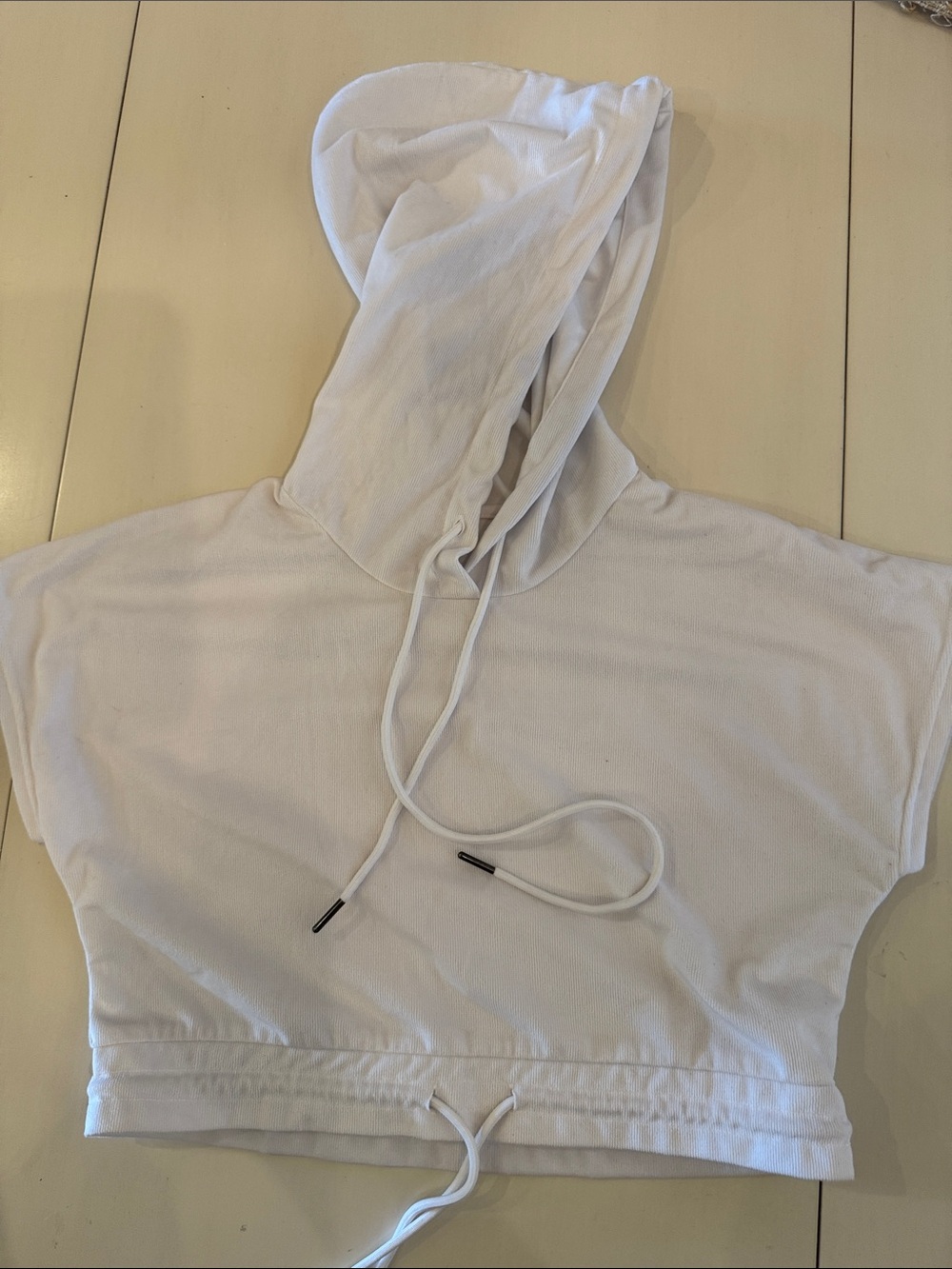 Kids White Hoodie Crop Top with Drawstring